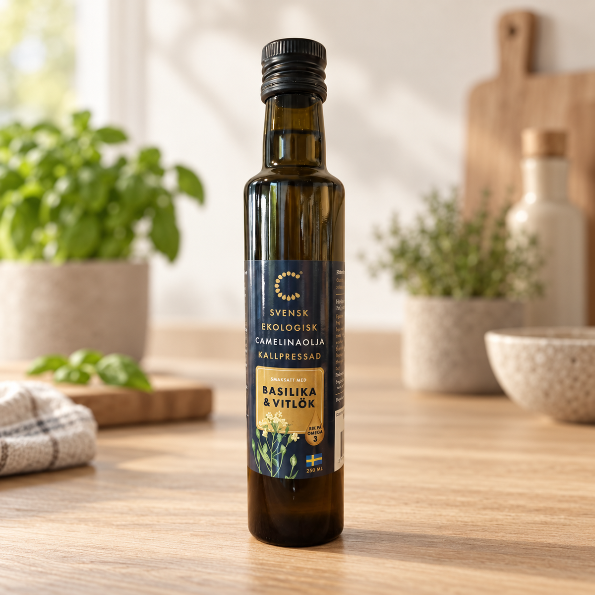 Ekologisk Camelina olja Basilika-Vitlök 250 ml