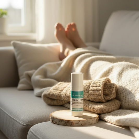 Fotkräm med stickade strumpor och filt - utan text