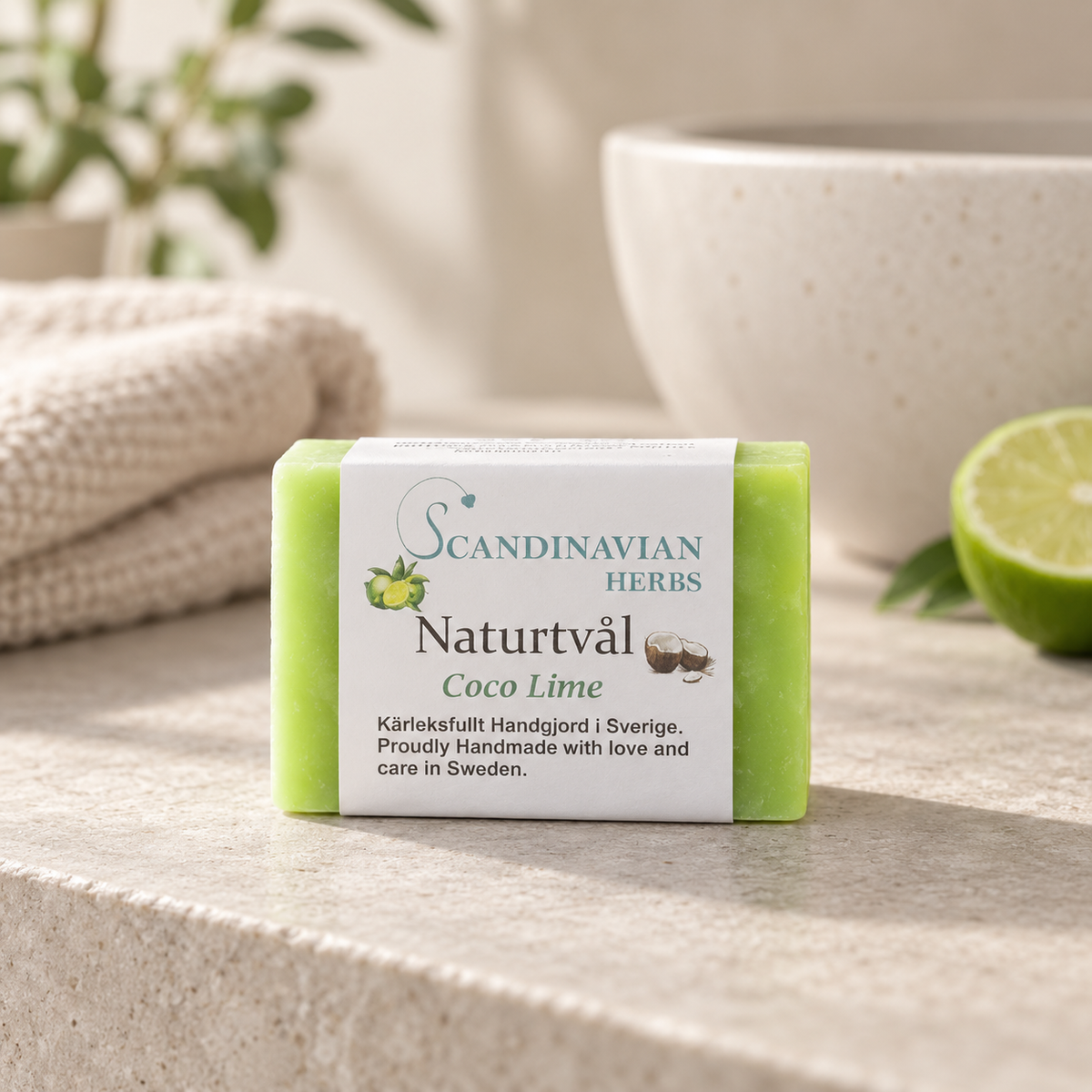 Tvål Coco Lime 120 g – Handgjord med kokos & ricinolja